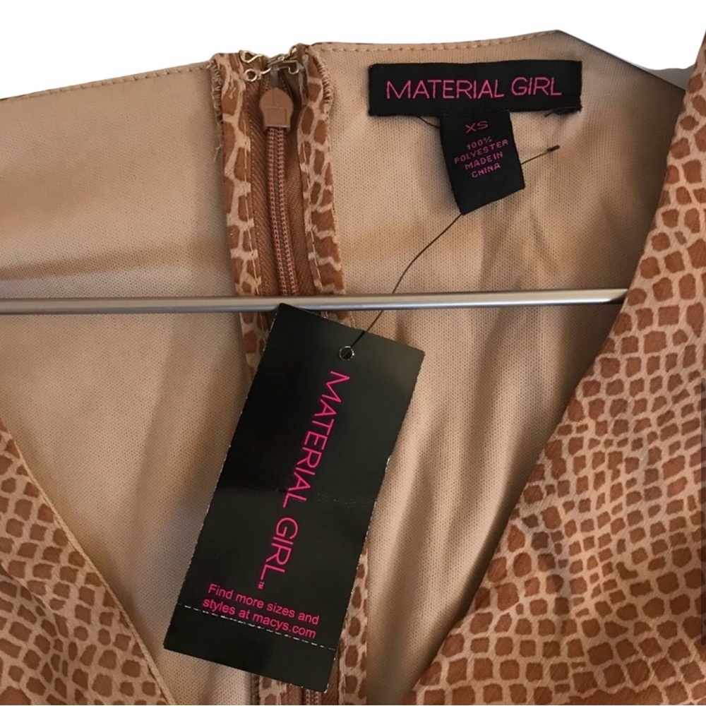 NWT Material Girl Animal Print Tan Ruffle Tie Wrap Dress Size XS - Picture 6 of 13